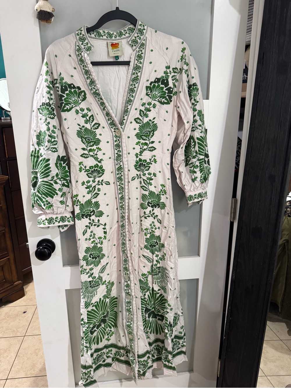 FARM Rio White Maxi Dress with Green Botanical Embroidery
